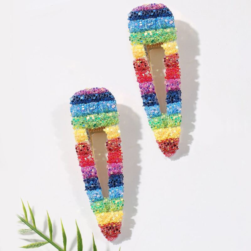 

2pcs Rainbow Sequin Hair Clip, Multicolor