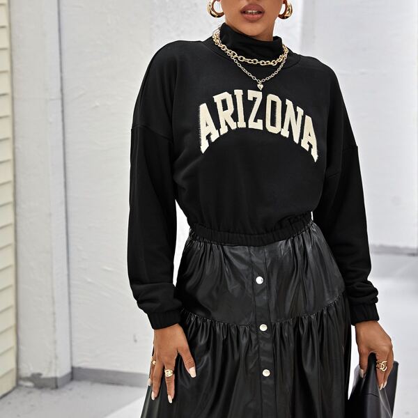 

Letter Graphic Drop Shoulder Sweatshirt, Black