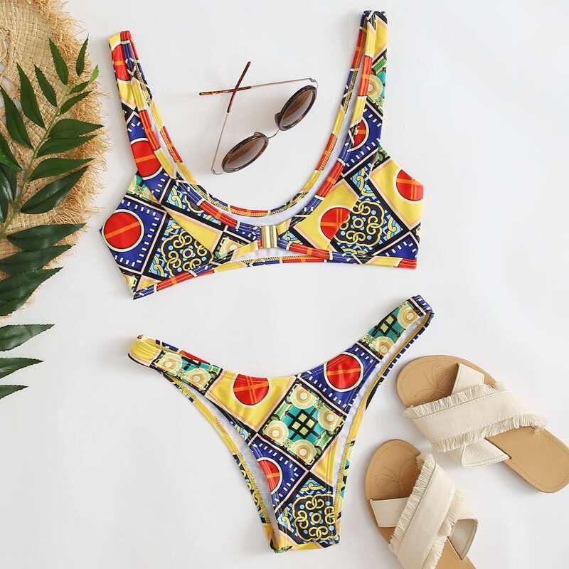 

Tribal & Geo High Cut Bikini Swimsuit, Multicolor