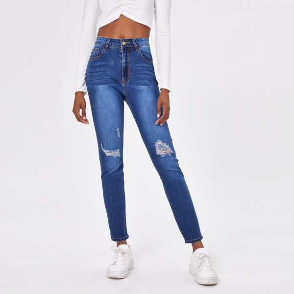

Ripped Detail Medium Wash Jeans