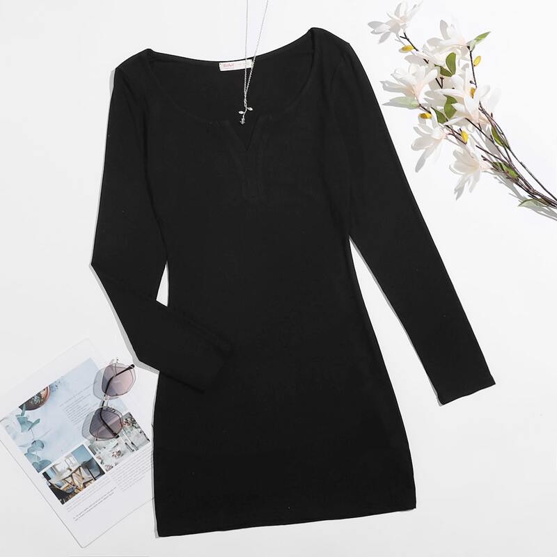 

Notch Neck Tee Dress, Black