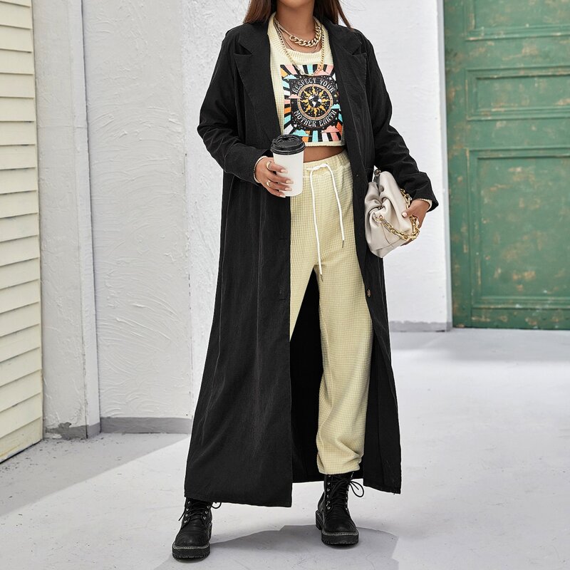 

Notch Collar Split Back Solid Coat, Black