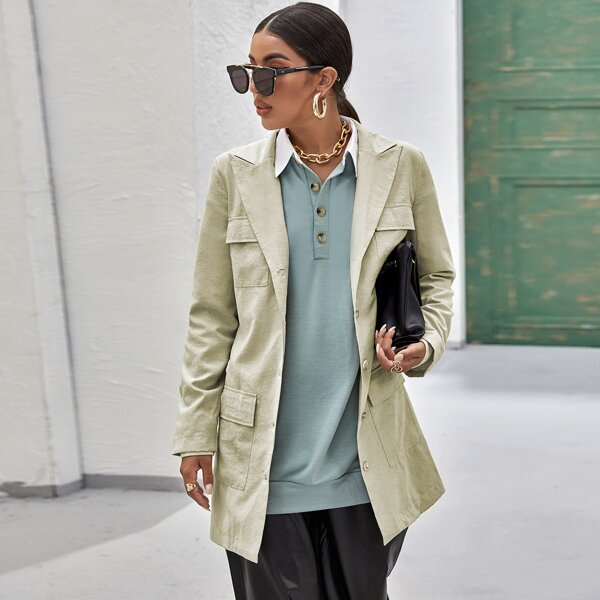 

Peak Collar Flap Pocket Solid Blazer, Khaki
