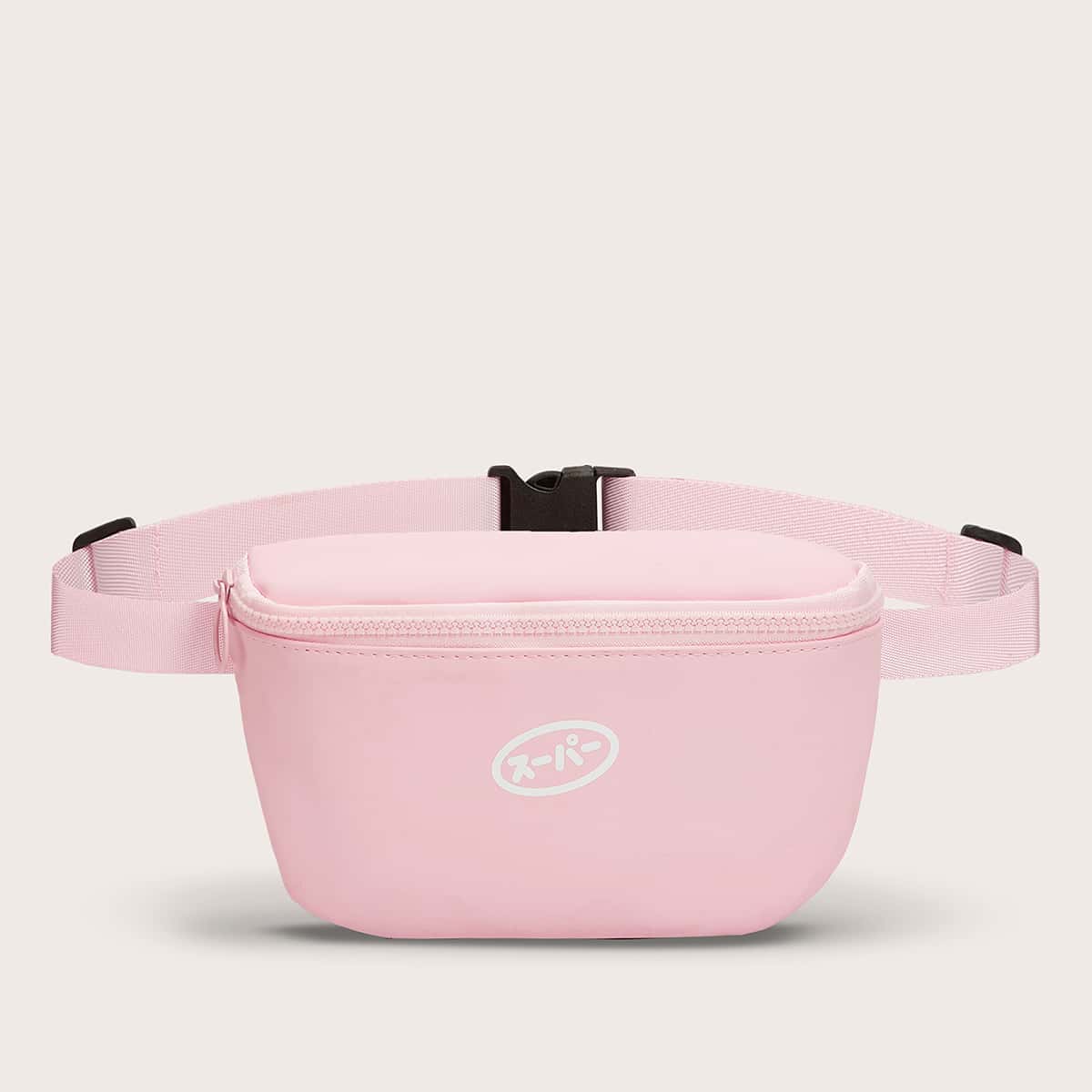 

Japanese Letter Graphic Fanny Pack, Pastel baby pink
