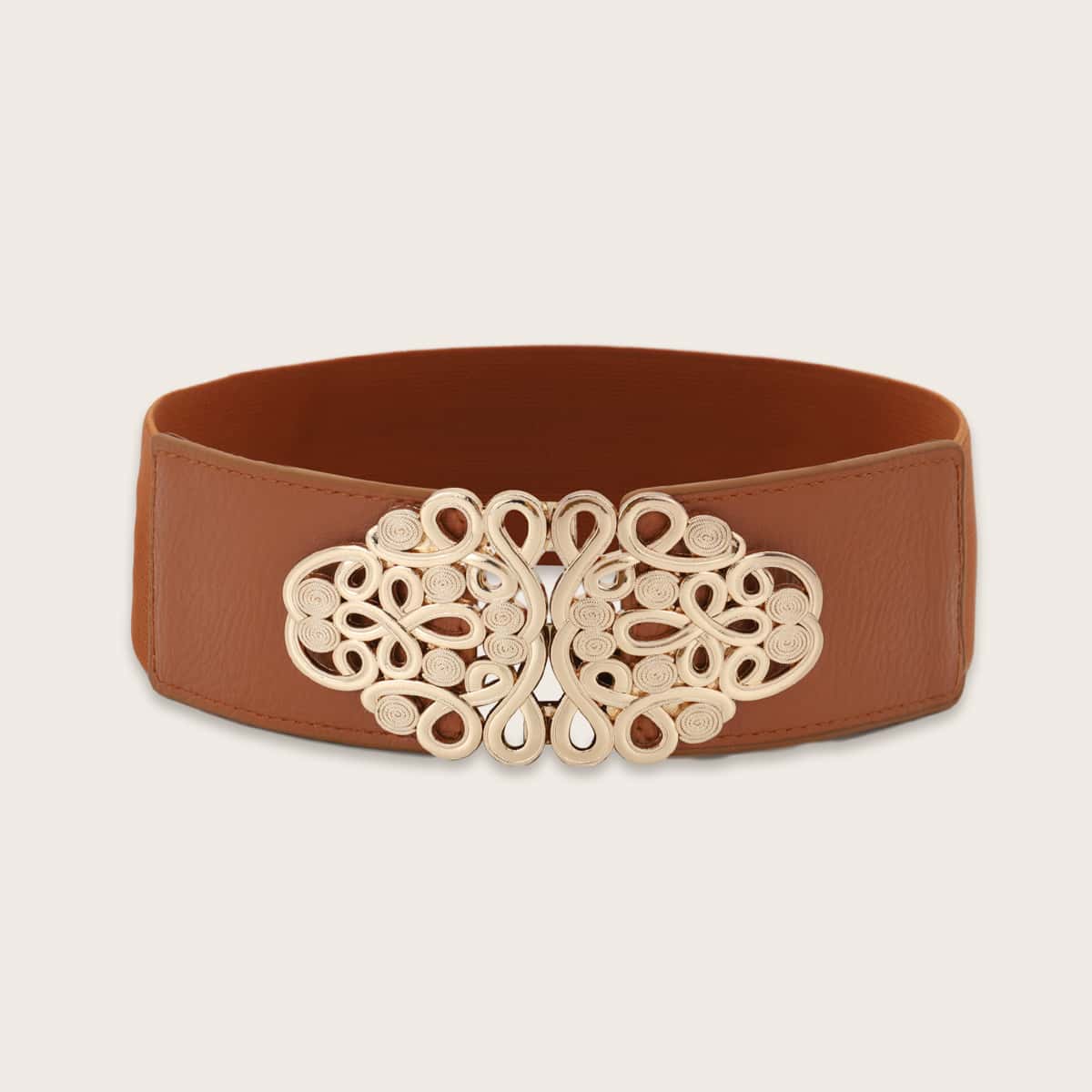 

Metal Buckle Wide Belt, Camel