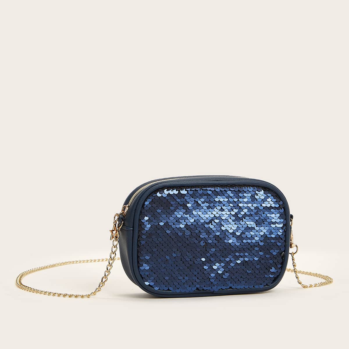 

Sequin Chain Crossbody Bag, Navy blue
