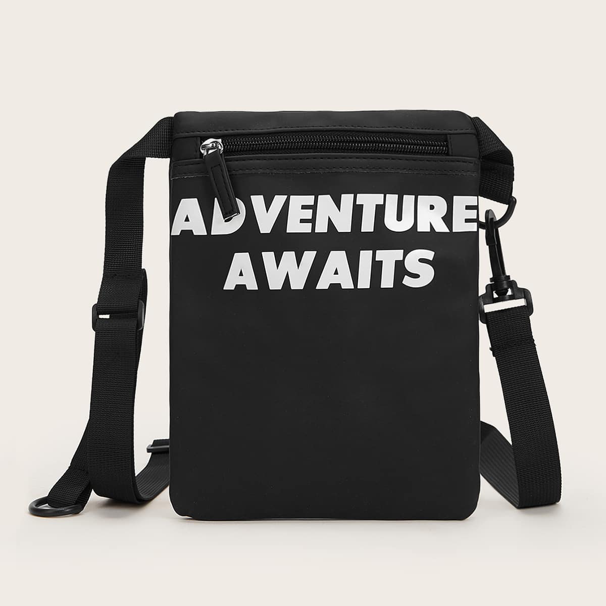 

Slogan Graphic Crossbody Bag, Black