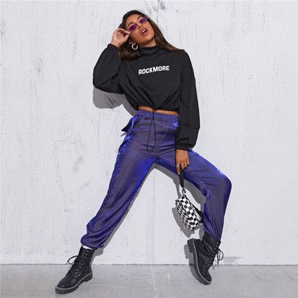 

High Waist Slant Pocket Pants, Violet purple