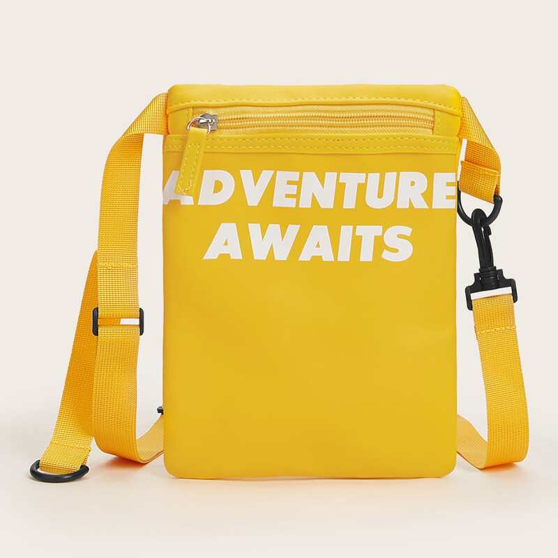

Slogan Graphic Crossbody Bag, Yellow bright