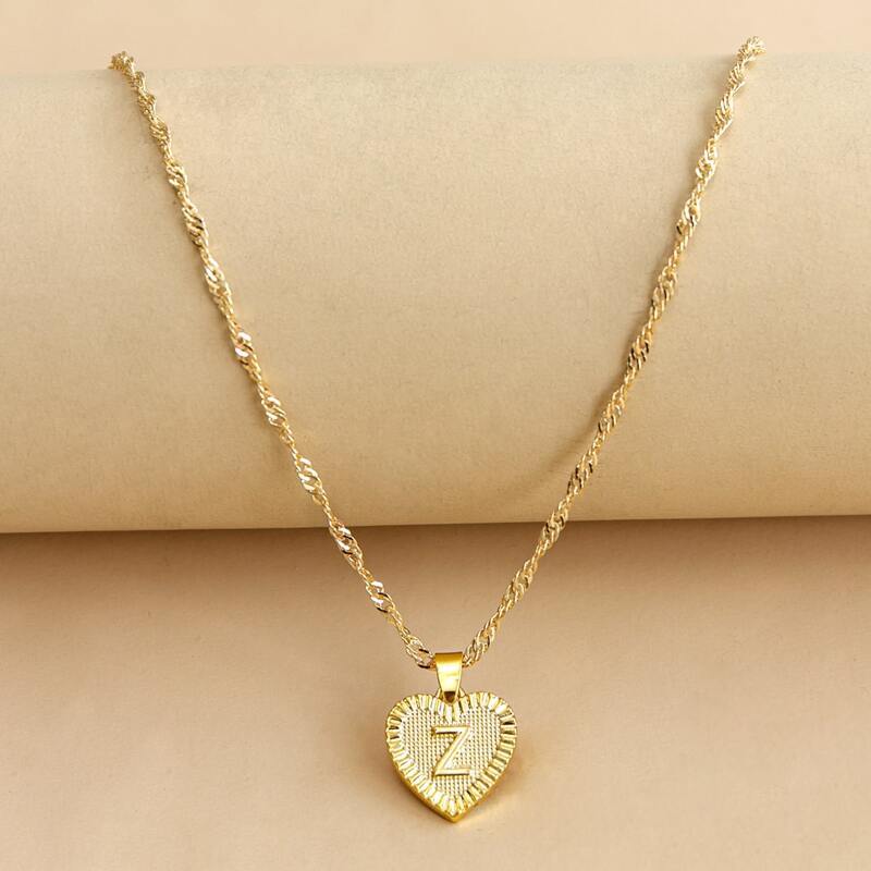 Letter Design Heart Charm Necklace, Gold