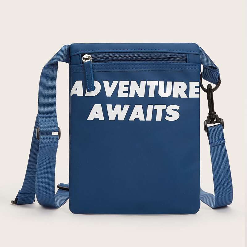 

Slogan Graphic Crossbody Bag, Blue
