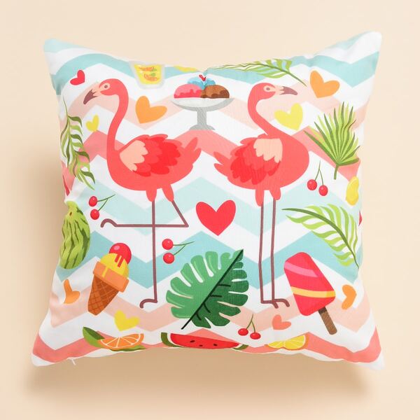 

Flamingo Print Cushion Cover Without Filler, Multicolor