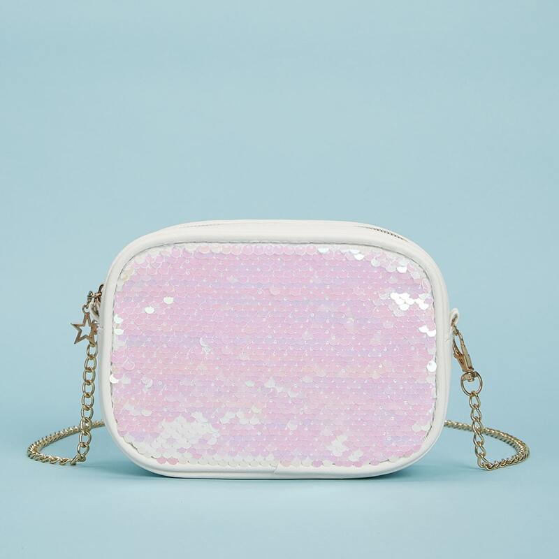 

Sequin Chain Crossbody Bag, White
