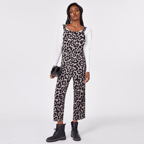 

Patch Pocket Leopard Overalls, Multicolor