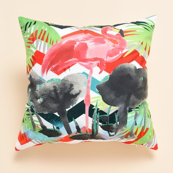 

Flamingo Print Cushion Cover Without Filler, Multicolor