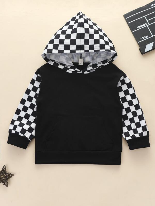 checkerboard print hooded sweatshirt