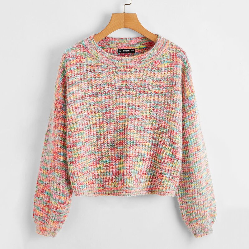

Drop Shoulder Boucle Knit Sweater, Multicolor