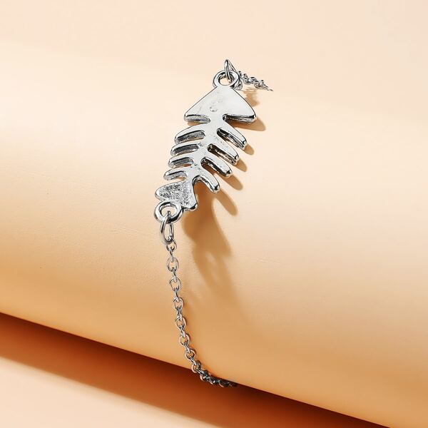 

Fish Bone Decor Bracelet, Silver