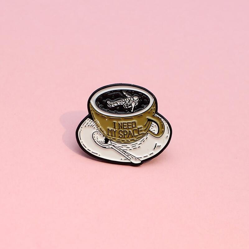 

Astronaut & Coffee Cup Design Brooch, Multicolor