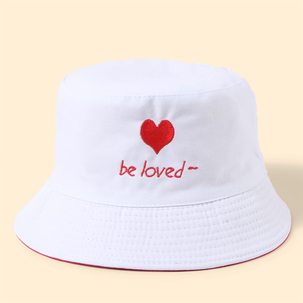 

Guys Letter Embroidered Reversible Bucket Hat, Red and white