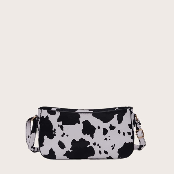 

Cow Print Crossbody Bag, Black and white