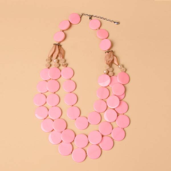 

Round Layered Necklace, Pink
