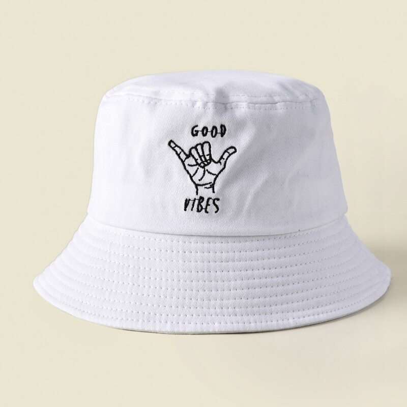 

Letter Embroidered Bucket Hat, White