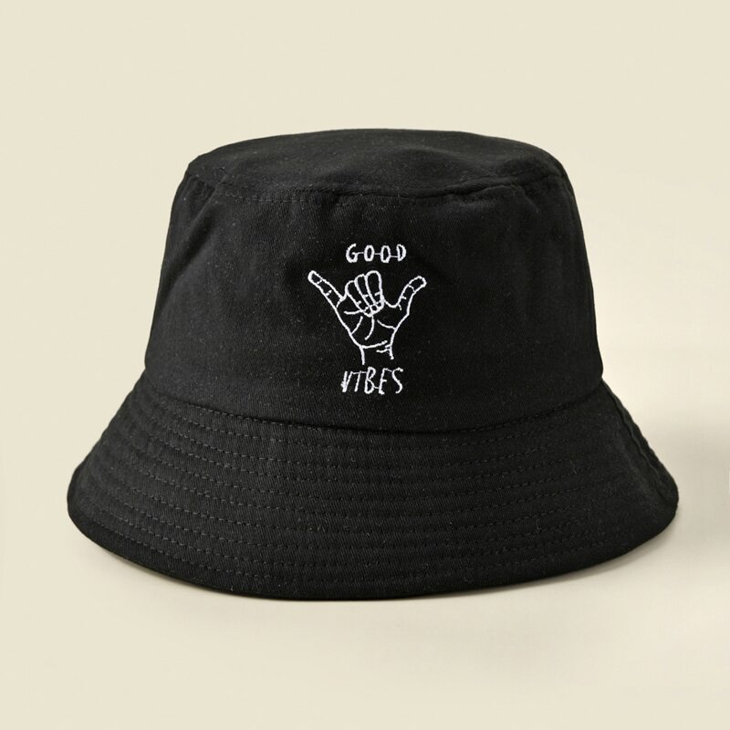 

Letter Embroidered Bucket Hat, Black