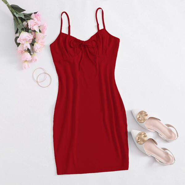 

Tie Front Ruched Bust Bodycon Dress, Burgundy