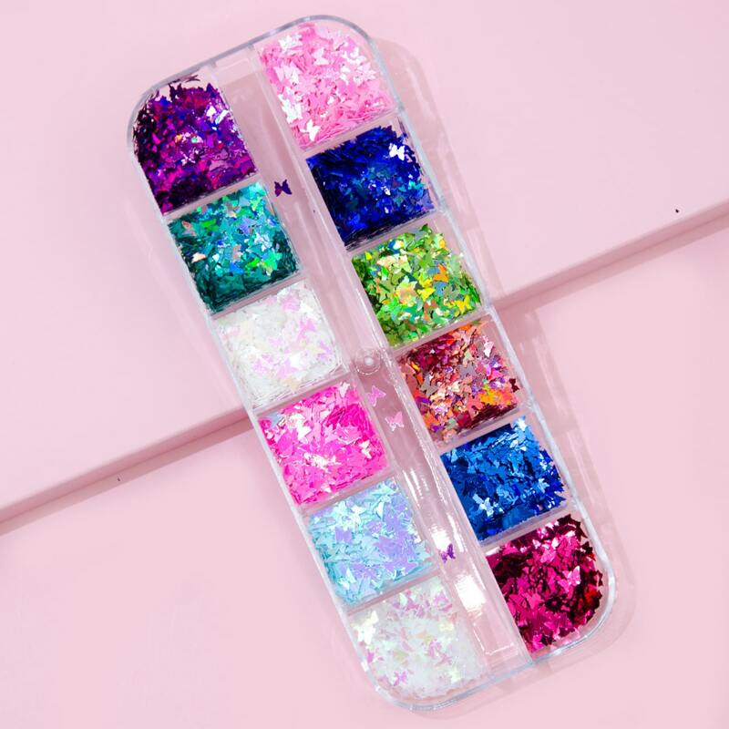 

1box Butterfly Shaped Nail Art Decoration Sequin, Multicolor