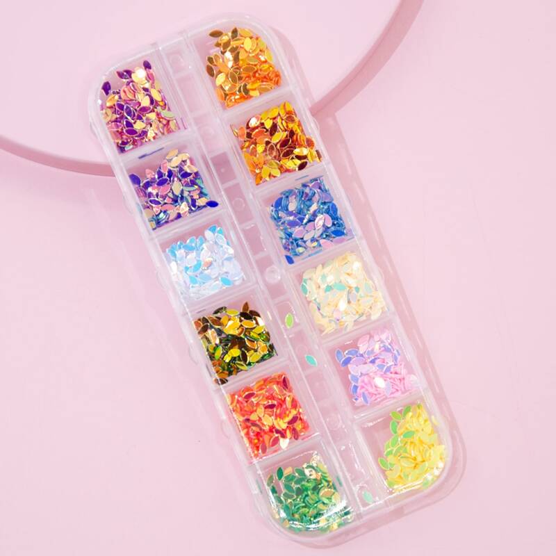 

1box Leaf Shaped Nail Art Decoration Sequin, Multicolor