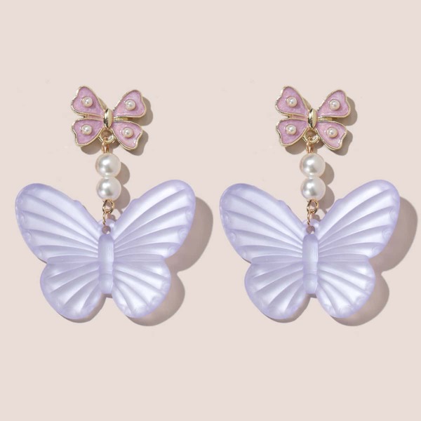 

Faux Pearl Decor Butterfly Drop Earrings, Purple