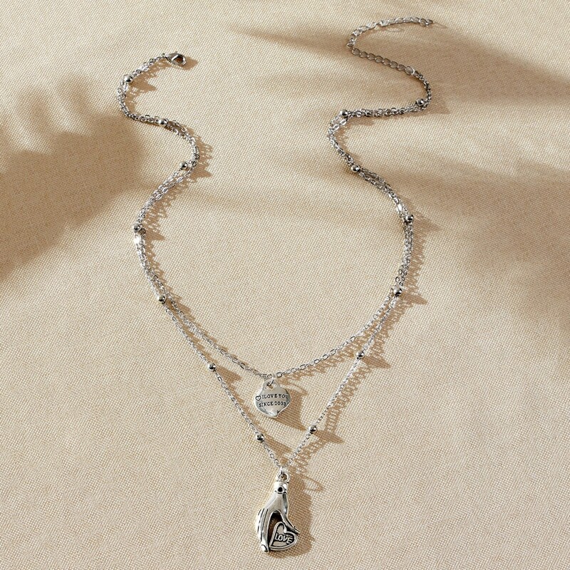 

Hand & Heart Layered Necklace, Silver