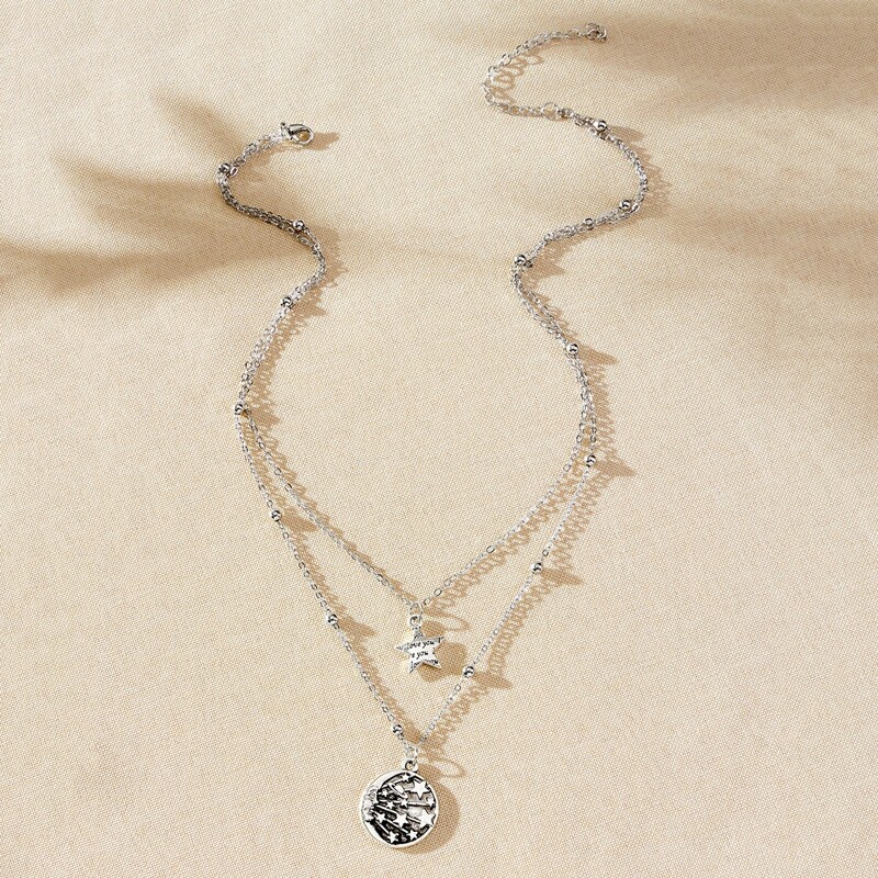 

Star Coin Layered Necklace, Silver