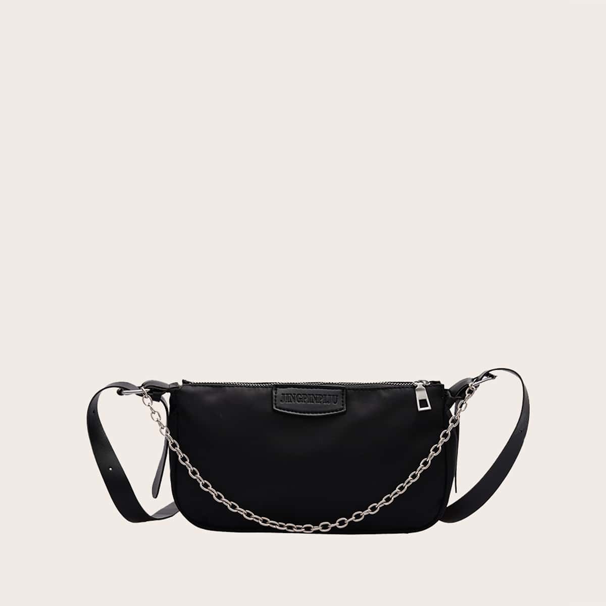 

Solid Chain Baguette Bag, Black
