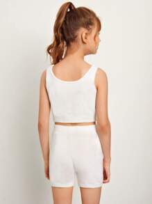 SHEIN Bộ hai mảnh Gái màu trơn Giải trí - trắng - Xem 2