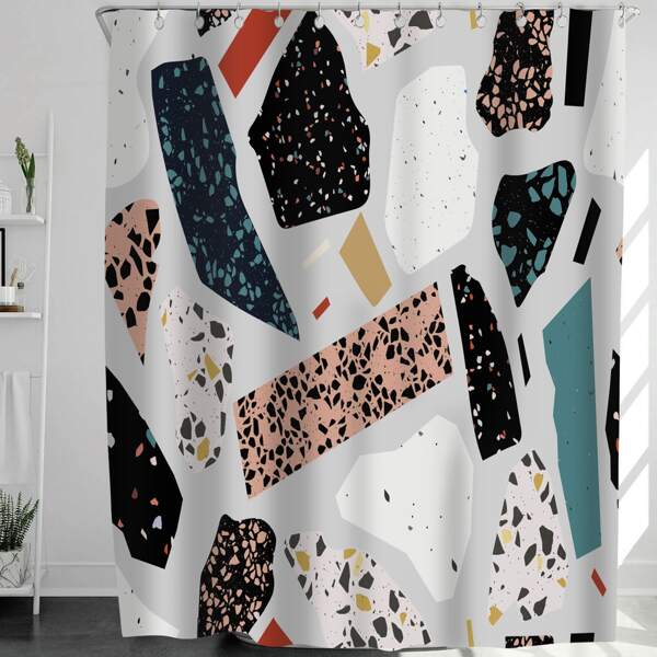 

Graphic Print Shower Curtain With 12hooks, Multicolor