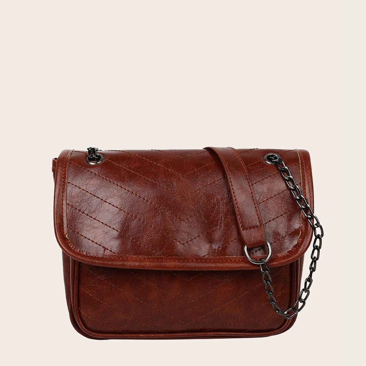 

Chevron Chain Crossbody Bag, Rust brown