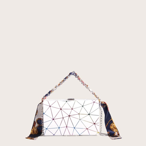 

Geometric Graphic Chain Box Bag, White