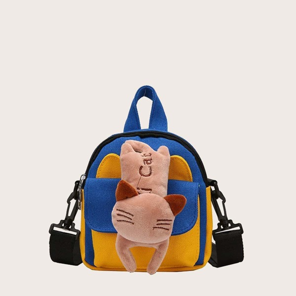 

Toddler Kids Color Block Backpack With Cat Toy, Blue