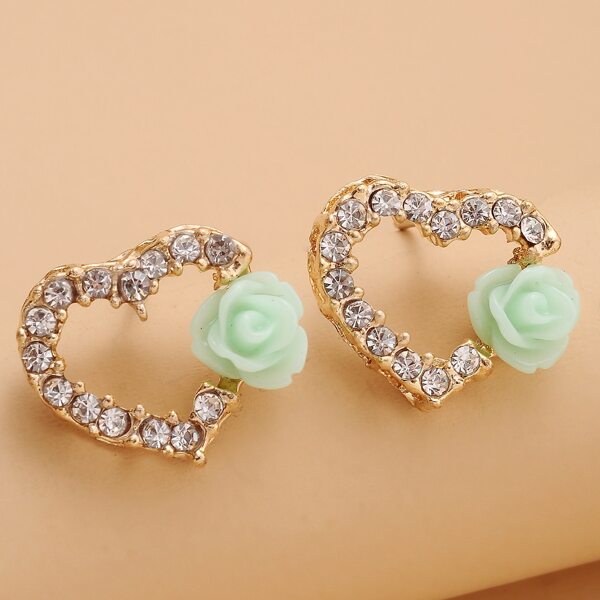 

Flower Heart Stud Earrings, Green