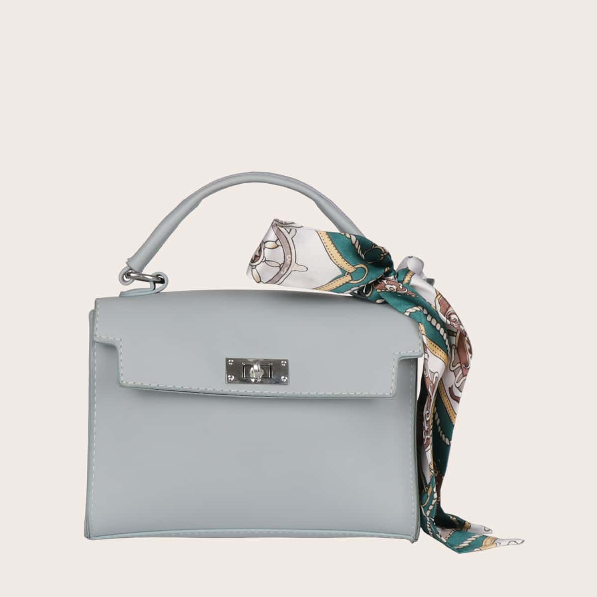 

Solid Twilly Scarf Satchel Bag, Light grey