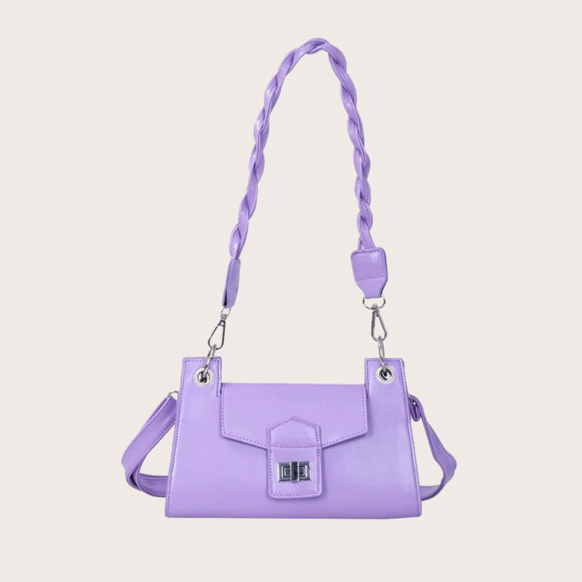 

Braided Strap Buckle Tote Bag, Purple