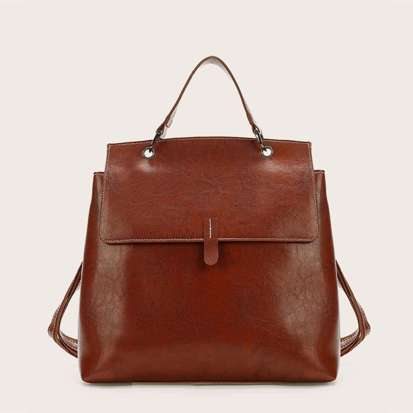 

Solid PU Flap Backpack, Brown
