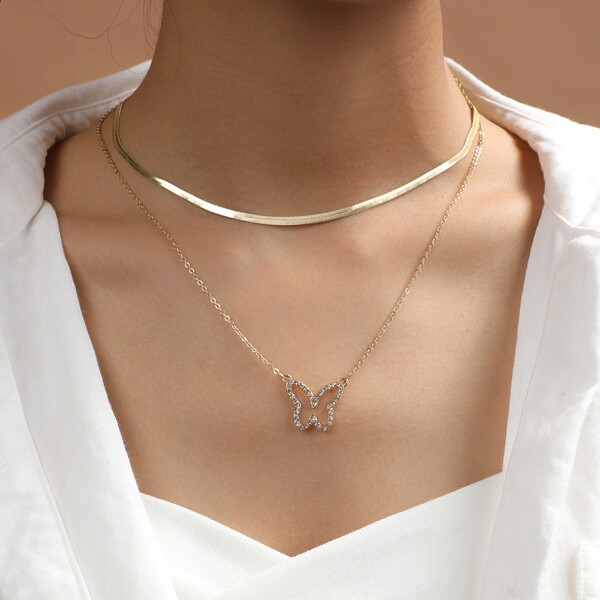 

Butterfly Charm Layered Necklace, Gold