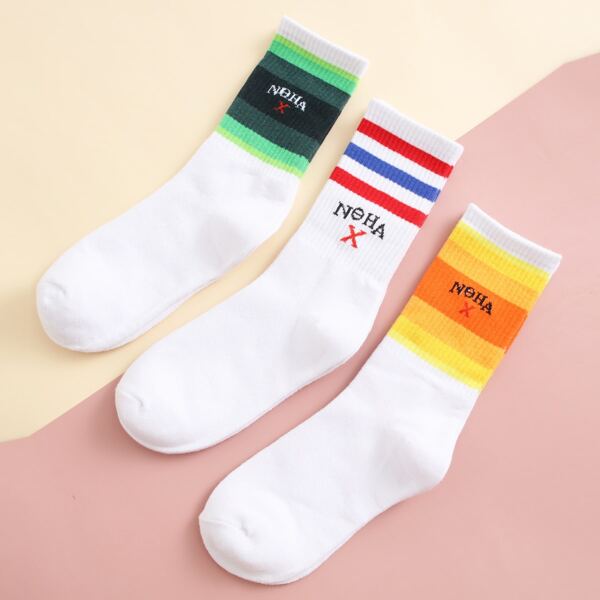 

3pairs Striped Pattern Socks, Multicolor