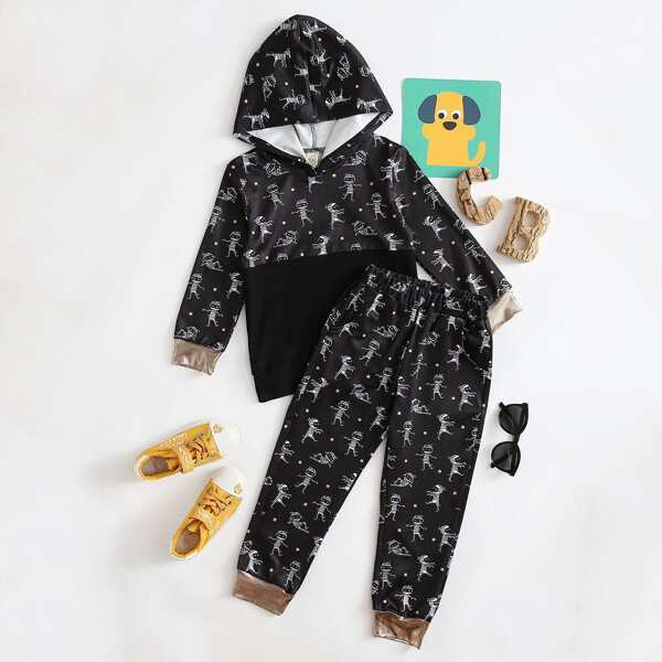 

Toddler Boys Cartoon Graphic Hoodie & Sweatpants, Black