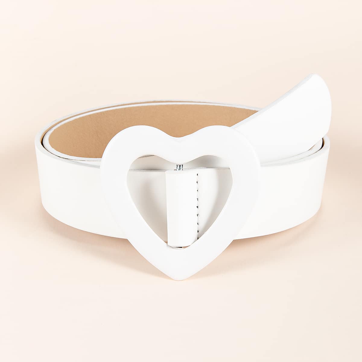 

Heart Design Buckle Belt, White