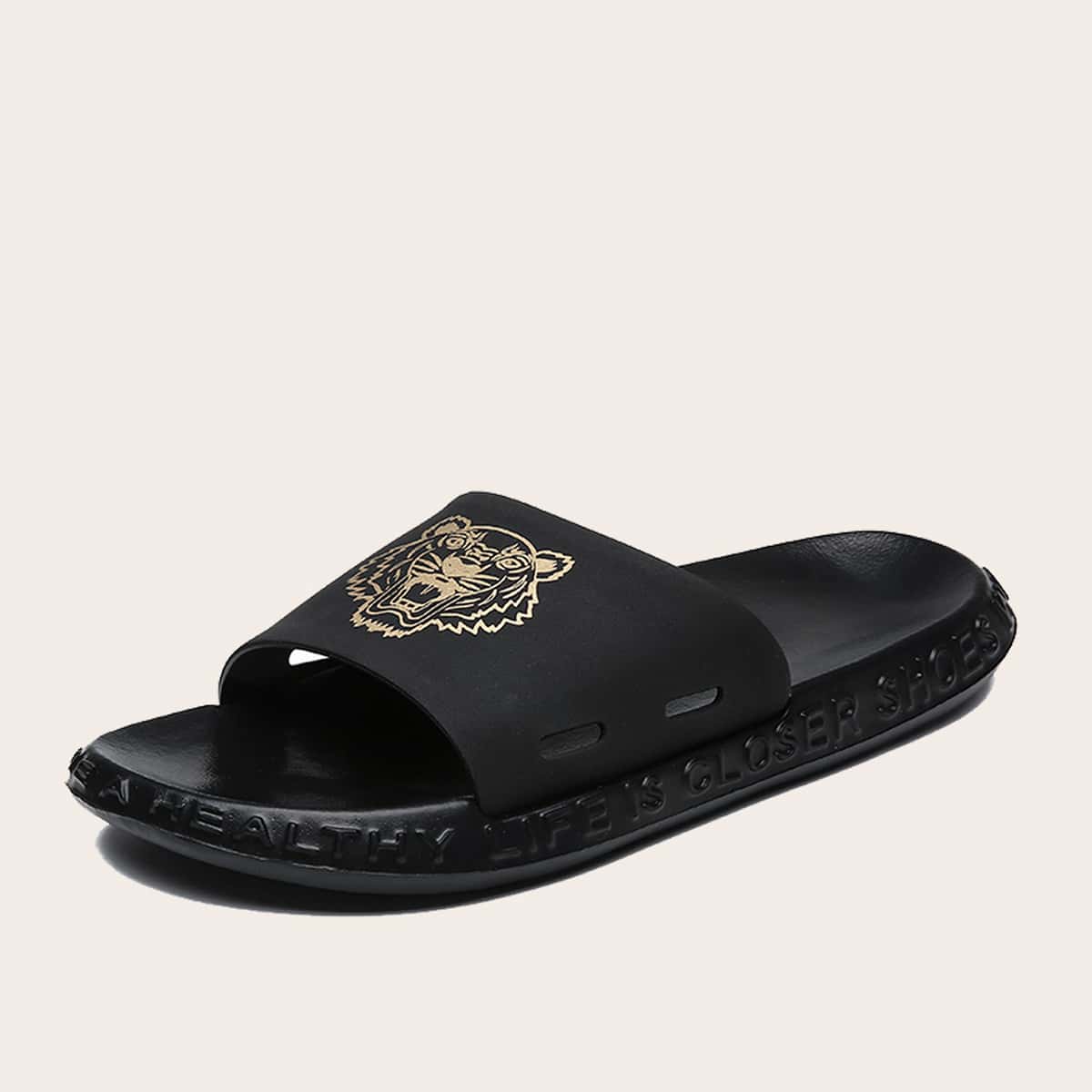 

Guys Tiger Graphic Slippers, Black