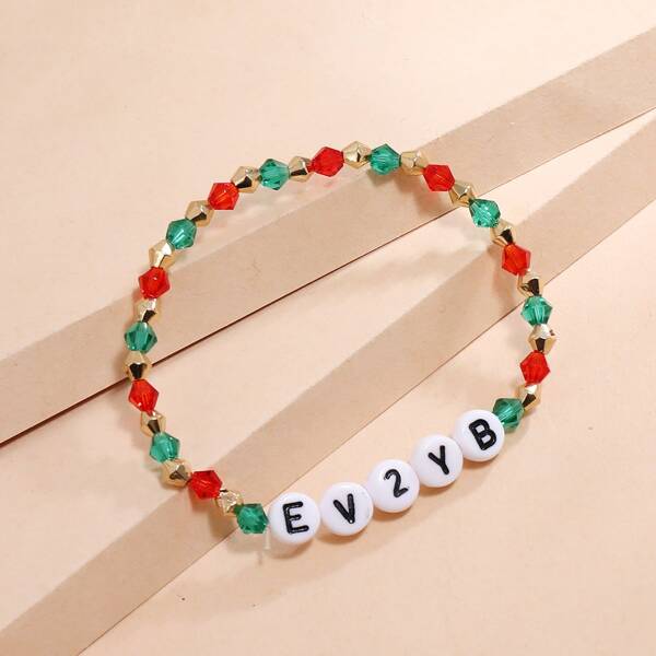

Letter Design Beaded Bracelet, Multicolor